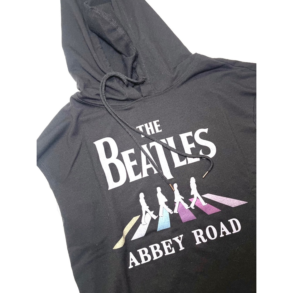 The Beatles Abbey Road Sleeveless Hoodie Black Graphic Rock Band Tank Small